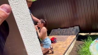 Caught. Busty Babe Sucks Boyfriend In My Backyard!