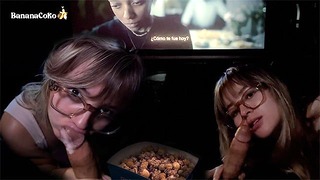 Risky Sex And Blowjob At The Movie Theater Popcorn And Cum In Mouth